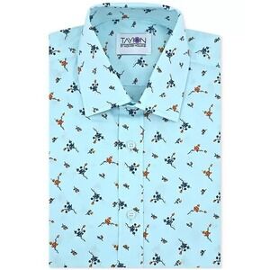 TAYION Men's Floral Print‎ Dress Shirt Light Blue Orange Medium 15.5 32/33